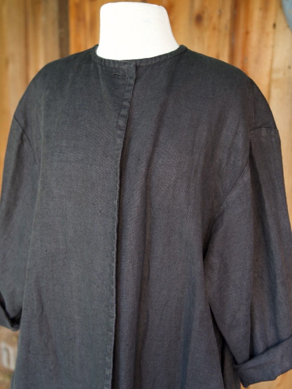 Vintage 100% Linen Black Long Pea Coat Casual Minimalist Made In USA Woman's M - Picture 9 of 17